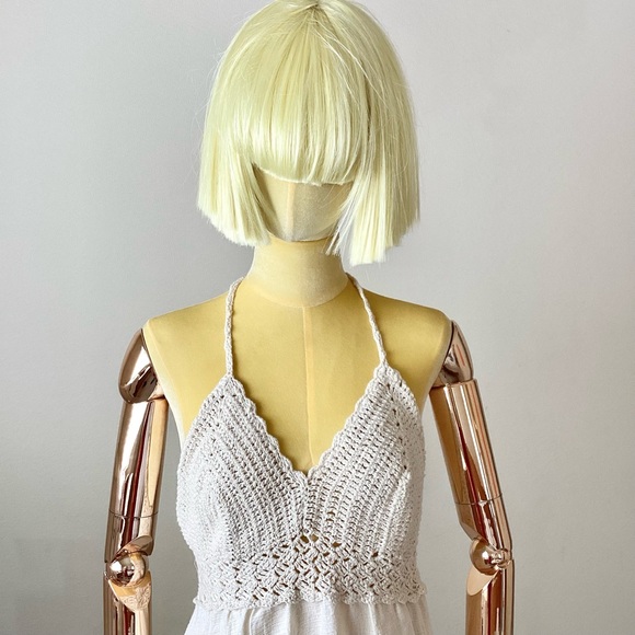 Artesanal Cream V Neck Midi Crochet Floral Embellished Open Back Dress SZ XS - Picture 2 of 5